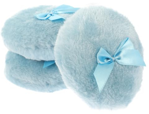 VILLCASE Borla Esponjosa para Polvos Sueltos de Ñiño 3 Unidades Tamaño Compacto Algodón Suave Lazo Azul Adecuado para Maquillaje y Uso Corporal Delicado Portátil para Viaje