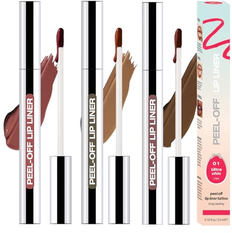 3 Pcs Perfilador de Labios Peel Off,Delineador de Labios Despegable de Larga Duración,Impermeable y Mate,Colores Vivos para Uso Diario,Fiesta y Boda (Marrón + Marrón Oscuro + Rojo Vino)