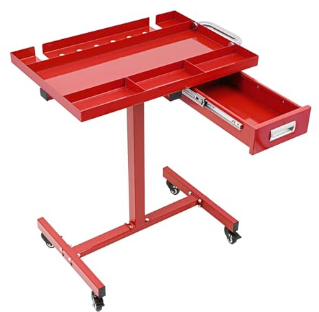 Banco de trabajo móvil, mesa de montaje con bandeja para herramientas, mesa de trabajo multifuncional de hasta 100 kg, para el garaje, reparación, taller, hogar, bricolaje (rojo)