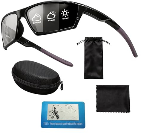 DVDVBOOM Photochromic Cycling Glasses for Men, Polarised Sports Running Sunglasses Men Women, Wrap Around Sports Sunglasses for Driving, Fishing, Hiking & Indoor Outdoor Activities