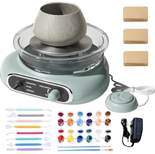 Zayuzo Mini Torno De Alfarero, Torno Eléctrico para Arcilla con Pedal, Plato Giratorio Desmontable De Velocidad Ajustable, Fácil De Limpiar para La Enseñanza Matcha Green