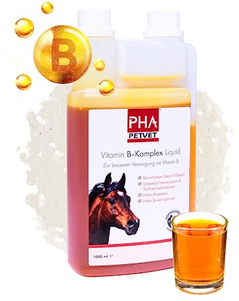 PHA Vitamin B Komplex Liquid für Pferde, gegen Stress, für Nerven, Haut, Fell, Hufe, bei B-Vitamine Mangel, zur Unterstützung der Regeneration, 1L