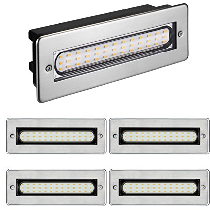 ledscom.de 5 Stück LED Treppenlicht/Wandeinbauleuchte für innen und außen, eckig, edelstahl, 198 x 61mm, 2,2 W, 248lm, warmweiß
