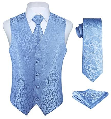 Enlision Hommes Gilets Paisley Gilet de mariage Cravate Poche Carré Floral Jacquard Costume de fête Ensemble Gilet