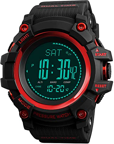 FeiWen Herren Digital Uhren Multifunktional Kompass Schrittzähler Höhenmesser Luftdruck Thermometer Kalorie Multifunktional Outdoor Militär Sport Armbanduhren