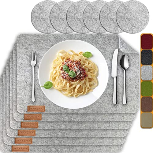 MAHEWA® 6er Set Premium Tischset Platzset aus Filz rutschfest Ab-waschbar und Waschmaschinenfest Eckige Platzdeckchen Teller-Untersetzer Filzset Tisch-Matten Platz-Matten (Hellgrau/Braun, 6er Set)