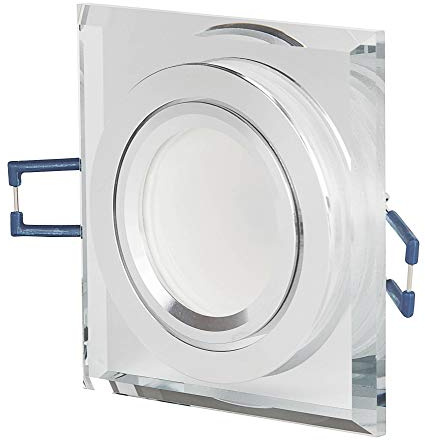 Foco LED empotrable de cristal rectangular – transparente 7 W blanco neutro 12 V – MR16 – Foco empotrable orientable plano como lámpara de techo – Foco empotrable 75 – 80 mm orificio de perforación