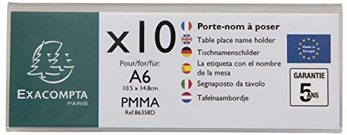 Exacompta 86358D 10er Pack Tisch-Namensschilder Querformat DIN A6 gefaltet aus hochwertigem Acryl beidseitig verwendbar UV beständig 15,0x5,5 cm Tischaufsteller Tischschild transparent
