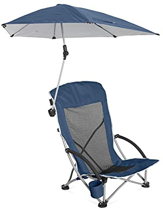 Sport-Brella Beach Chair with UPF 50+ Adjustable Umbrella, Midnight Blue
