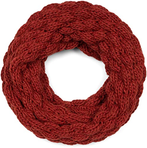 styleBREAKER Stickad loop halsduk för kvinnor, enfärgad med bubbelmönster, varm vinter stickad halsduk, hallonmönster, tubhalsduk 01018167, konjak, En Storlek