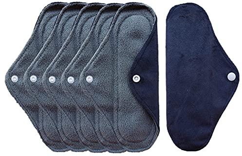 Aslana 6-Pack Reusable Cloth Menstrual Pads Sanitary Napkins Pantiliners for Light, Medium and Heavy Flow (S, Solid Black)