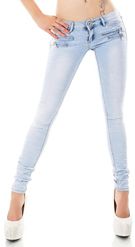 Zeralda Fashion Damen Jeans Low Rise Hüftjeans Hose Röhrenjeans Skinny Slim Fit Stretch XS-XL (L, Hellblau/81-3E)