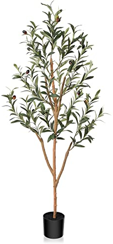 Kazeila Olivenbaum Künstlich 120cm Kunstpflanze Groß Künstliche Pflanzen Fake plastikpflanzen im Topf für Home Decor Zimmerdeko Schlafzimmer Dekoration