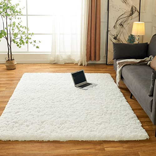 Obundi Anti-Rutsch Hochflor Shaggy Teppich,für Schlafzimmer,Wohnzimmer,Kinderzimmer,Lounge (Creme,140x200cm)
