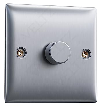 Dimmer Switch for Lights Brushed Steel | VELTZ Pro | 1 Gang 2 Way 400W | Slim Curved Round Edge Design | Wall Electrical Power Switched
