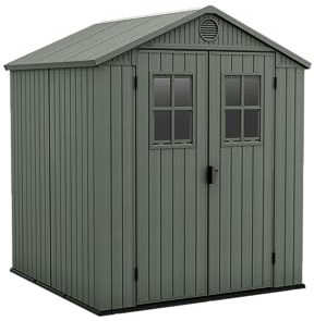 Keter Gartenhaus Darwin 6 x 6, Holzoptik, Farbe Salbeigrün, 3,3 m², 190 x 183 x 221 H cm