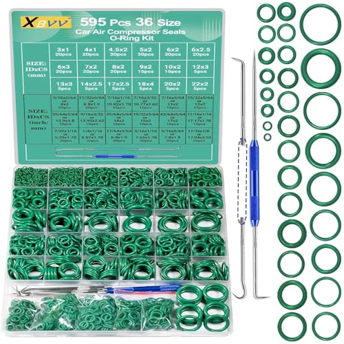 XBVV 595 Pieces Metric & SAE Air Conditioner O-Ring Kit for Car A/C Compressor and Professional Faucet Sealing O-Rings Repair with O-Ring Plectrums