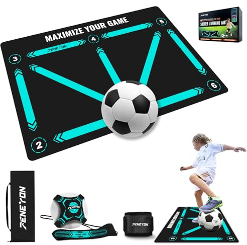 Soccer Training Equipment,Soccer Training Mat Improve Strength,Agility and Coordination,Anti-Slip Silent Absorption Soccer Footwork Training Mat,Soccer Trainer for Indoor/Outdoor Drills (Training Set 35*23 IN)