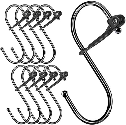 S Hooks, 8pcs S Shaped Hooks for Hanging Metal with Safety Buckle for Kitchen, Bathroom, Outdoor, Garden, Office, Heavy Duty, Black