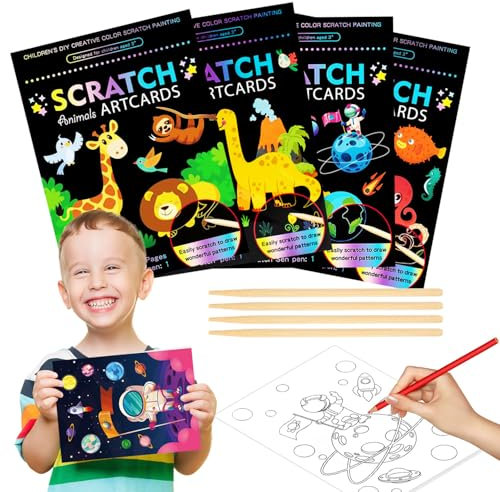 4 Sätze Kratzbilder Kratzbilder für Kinder Kratzbuch Kratzpapier Kratzbild Kratzbilder Erwachsene Scratch Painting Kratzbilder Kinder Kratzbilder Set Diy-Kratzbücher Scratch Art Bastelset Kratzstift