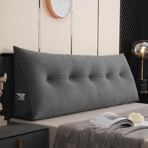 MONDEX Rückenkissen, Lesekissen für Bett und Sofa, Keilkissen, Rückenpolster für die Wand, Sitzkissen, Wandkissen, groß mit waschbarem Bezug, Ideal zum Lesen, Fernsehen,Dark Gray,60cm