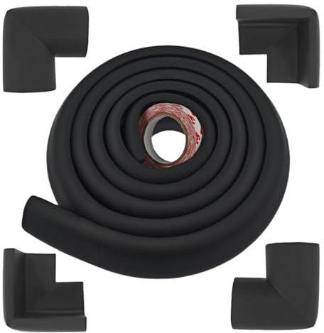 LEZQHB Baby Safety Edge Corner Guards Protector Set, 2M Edge Protector & 4 Corner Guards for Baby, Foam Cushion Protector Set Baby Proof Bumpers for Furniture Against Sharp Corners, Black