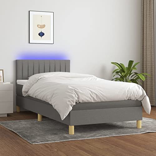 Brokky Boxspringbett mit Matratze & LED Bett Mit Bettkasten Bett Boxspringbett Betten Boxspringbett Mit Matratze Dunkelgrau 80x200 cm Stoff