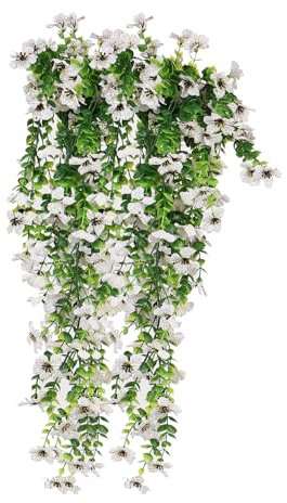 Leixi 2Pcs Artificial Hanging Flowers, UV-Resistant Fake Hanging Plants Flower Bouquet for Wall Home Room Garden Yard Patio Wedding Indoor Outdoor Decoration