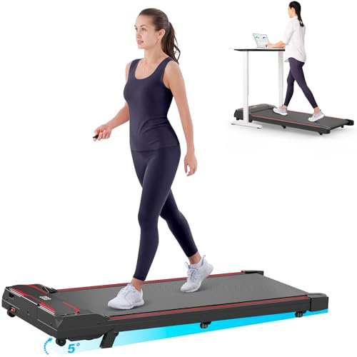 Walking Pad mit Neigung, Laufband für Zuhause, Leiser Motor, Laufband Schreibtisch, 1-6 km/h, LCD-Anzeige, Fernbedienung, für Zuhause & Büro (Rot)