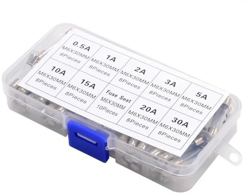 HAOKETAI 72PCS 6X30MM Glass Fuse 0.5A 1A 2A 3A 5A 10A 15A 20A 30A 6x30mm Fuse Sample Box with Holder