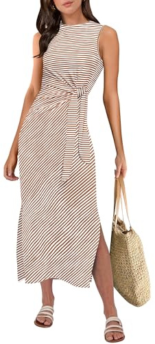 ANRABESS Womens Summer Casual Sleeveless T Shirt Midi Dress Slim Fit Tie Waist Split Tank Long Dresses 2026 Vacation Sundress