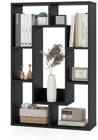 HOMASIS Libreria da Parete con 7 Cubi, Libreria Divisoria Ambiente con Protezione Antiribaltamento, Scaffale Geometrico Decorativa per Soggiorno, Studio, 60 x 20 x 90 cm (Nero)