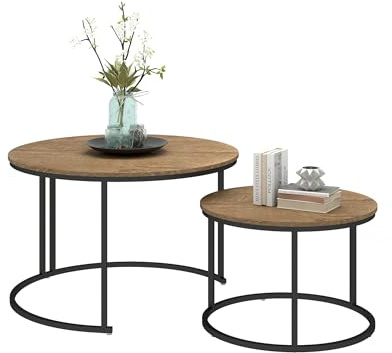 Amveya Table Basse Salon Ronde Bois Gigogne Moderne, Table d Appoint avec Cadre Noir, Meubles de Salon Qui Peut économiser de l'espace
