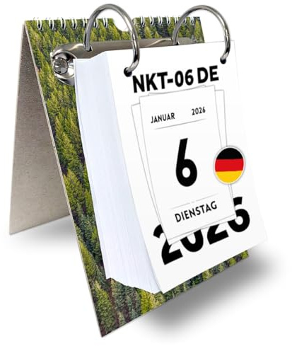 KALVOS Tysk kalender 2026, bordskalender, väggkalender, avreseskalender, 365 dagar, daglig avdragskalender, kalendarium, minimalistisk dagkalender med stora siffror (enkel)