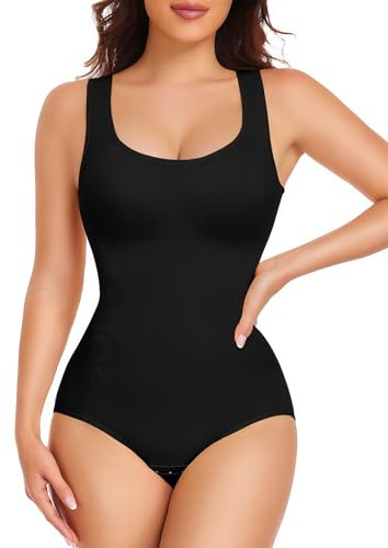 UMIPUBO Body Contenitivo Modellante Donna Intimo Guaina Pancia Shapewear Bodysuit Snellente Shaper Dimagrante Seamless U Collare Spalla Larga con Reggiseno Fajas (Nero, L)