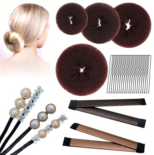 HTTDSLF 30 Pezzi Chignon Facile per Capelli, Chignon per Ciambella, Fashion Hair Styling Clip Hairstyle DIY Tool, Acconciature Ciambella Chignon Capelli, per Ballerine Bambini Ragazze e Donne
