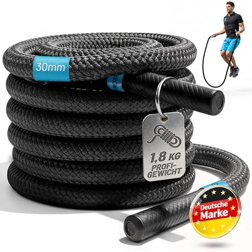 aerobis® Battle Jump Rope 30D | 1,4 kg tungt hopprep | Smidigt och flexibelt | Rep med högt vikt för styrka uthållighetsträning och som komplement för viktminskning | Hopprep | Fitnessrep