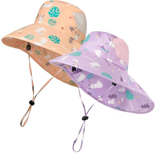 ViEinkaufen 2 Pcs Kids Sun Hat Flap Neck Protection | Adjustable Chin Straps Sun Protection Hats for 2-10 Years Old Boys Girls