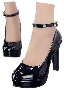 Nuqqichongtian Pumps, tacco piccolo, da donna, con cinturino largo, con tacco alto, elegante e tacco alto