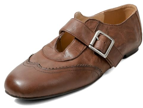 Zapatos Brogue Planos para Mujer Oxford de Punta de ala Perforada para Oficina y Escuela Mocasines Clásicos con Hebilla,Marrón,38 EU