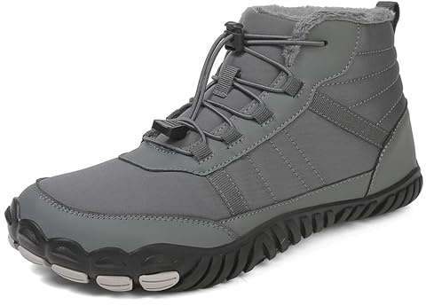 Pangolin Scarpe Barefoot Invernali Uomo Donna, Stivaletti Minimalisti Caldi con Pelliccia, Tomaia Impermeabile, Suola Antiscivolo, Punta Protettiva, Chiusura Rapida Grigio 45 EU