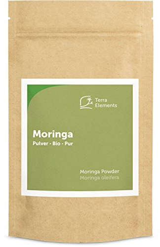 Terra Elements Bio Moringa Pulver, 100 g I Moringa oleifera I Wunderbaum I 100% rein I Vegan I Rohkost