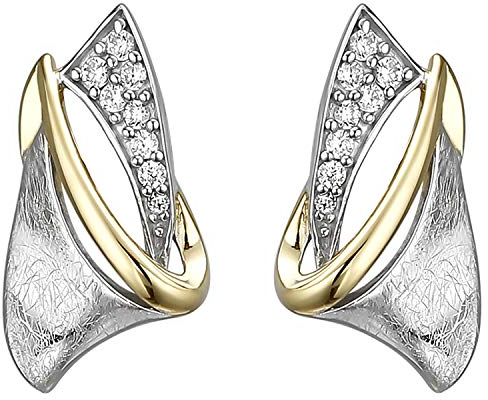 Jobo Damen Ohrstecker 925 Sterling Silber bicolor vergoldet eismatt 16 Zirkonia Ohrringe