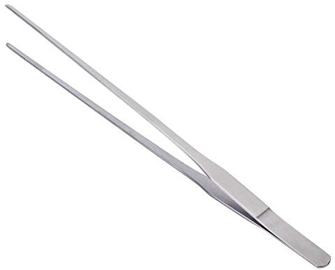 Stainless Steel Polished Extra-Long 10.6 inch Tongs Tweezers with Precision Serrated Tips for Garden, Kitchen, Indoor & Outdoor