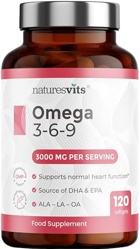 Omega 3, 6 and 9 High Strength Capsules, 3000mg - Fish and Flaxseed Oil Fatty Acid Nutritional Supplements for Women and Men - Natural Source of EPA and DHA - Easy Swallow Softgels