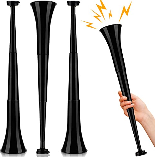 Kathfly 4 Pcs Vuvuzelas Stadium Soccer Horn 23.6 Inch Collapsible Hockey Blow Stadium Noise Maker Loud Sound Handheld Sports Horns Noisemaker for Sports Football Events Parties Accessories(Black)