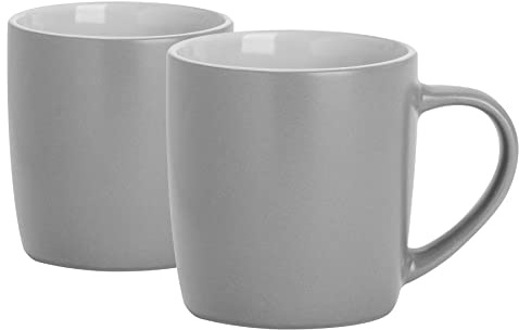 Argon Tableware Coloured Coffee Mugs - Matte Grey - 350ml - Pack of 2 - Matt Ceramic Stoneware Latte Cappuccino Cups Hot Chocolate Cups Colourful Mug Set with Handle