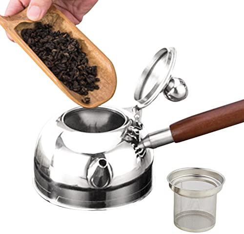 MUMIAO Hervidor de té para fogones | Hervidor de fondo plano - Tetera con mango de madera, silbato ruidoso para té, café, leche, aplicable eléctricamente