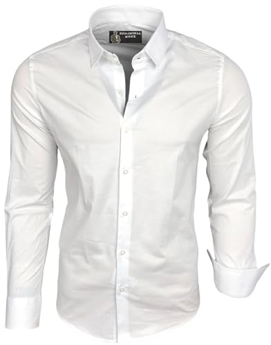 Subliminal Mode - Camisa para hombre de corte ajustado, cuello y manga bicolor con planchado fácil, mangas largas, casual S500, M