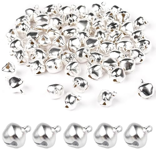 50 Stück Glöckchen,Schellen Glöckchen,Glöckchen zum Basteln,Kleine Glöckchen,Glöckchen Baby,Kleine Glöckchen zum Basteln,Glöckchen Klein,für Basteln,Geschenkverpackun,Fest Dekoration,12mm (Silber)